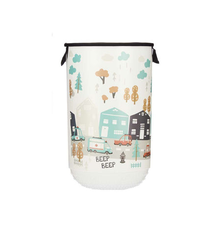 Set of four Kipit fabric and plastic laundry hampers for kids, 40L capacity, measuring 34 x 52.3 x 34 cm, for home organization.