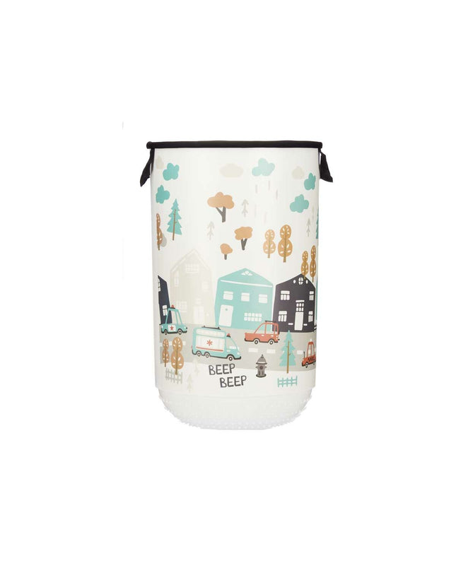 Set of four Kipit fabric and plastic laundry hampers for kids, 40L capacity, measuring 34 x 52.3 x 34 cm, for home organization.