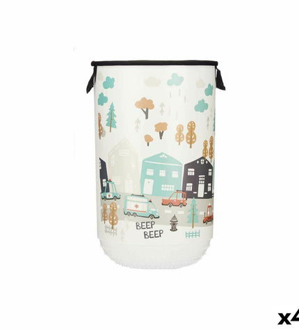Set of four Kipit fabric and plastic laundry baskets for kids, 40L capacity, measuring 34 x 52.3 x 34 cm, for home organization.