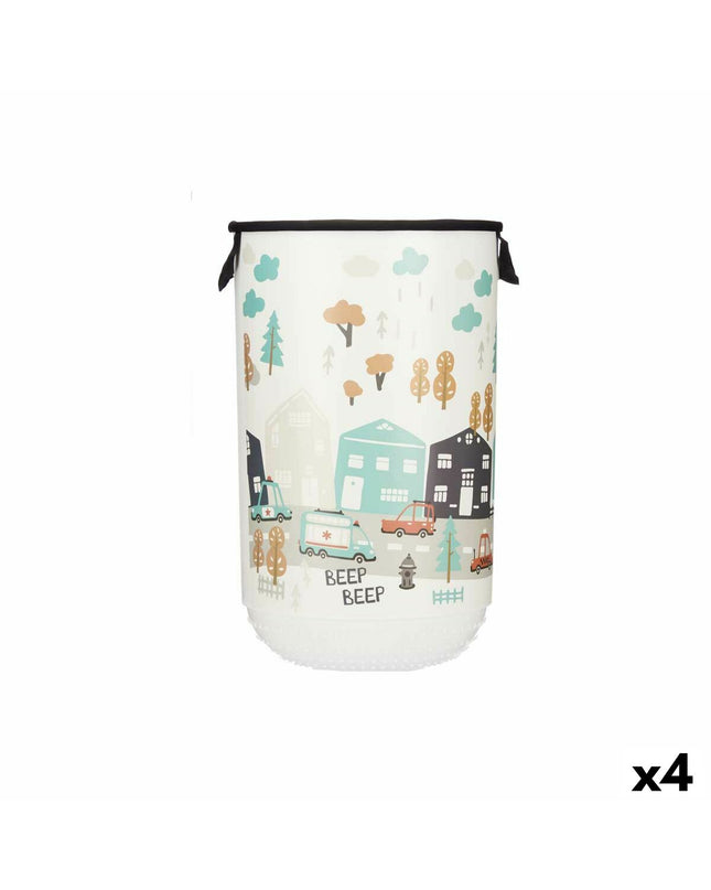 Set of four Kipit fabric and plastic laundry baskets for kids, 40L capacity, measuring 34 x 52.3 x 34 cm, for home organization.