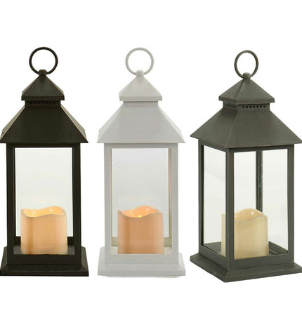 Set of 12 Gift Decor LED lanterns in white and black with crystal accents, outdoor garden decor, 13.5 x 34.5 x 13.5 cm each