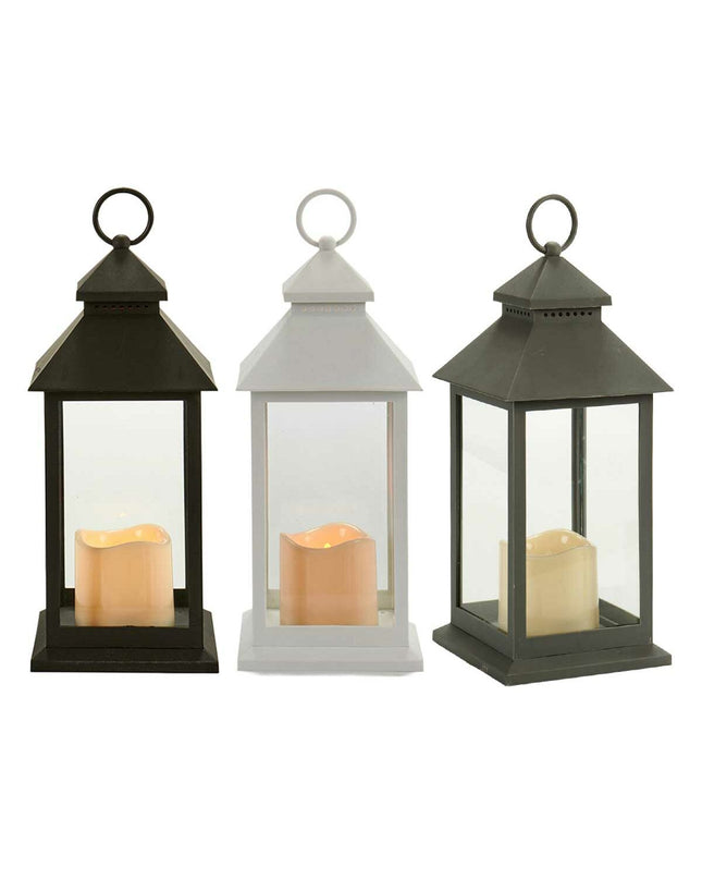 Set of 12 Gift Decor LED lanterns in white and black with crystal accents, outdoor garden decor, 13.5 x 34.5 x 13.5 cm each