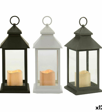Set of 12 Gift Decor LED lanterns with black and white crystal plastic exterior, outdoor garden decorative lighting, 13.5 x 34.5 cm