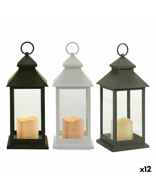 Set of 12 Gift Decor LED lanterns with black and white crystal plastic exterior, outdoor garden decorative lighting, 13.5 x 34.5 cm