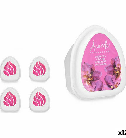 Acorde Orchidee air freshener set with 12 pink orchid-scented sachets for home decor and freshening rooms.