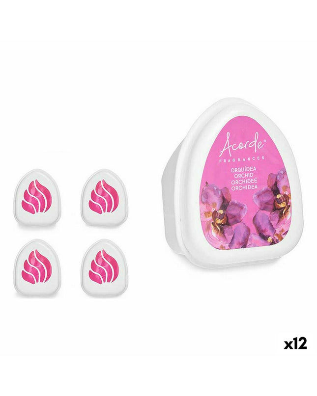 Acorde Orchidee air freshener set with 12 pink orchid-scented sachets for home decor and freshening rooms.