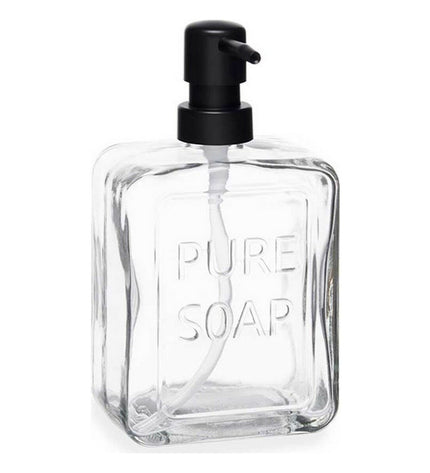 Set of 6 transparent plastic Berilo Pure soap dispensers, 570 ml, suitable for bathroom and kitchen use.