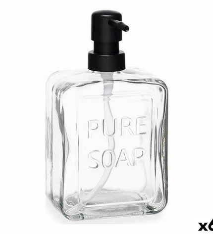 Set of six Berilo Pure soap dispensers in transparent crystal plastic, 570 ml, suitable for bathroom and kitchen use.
