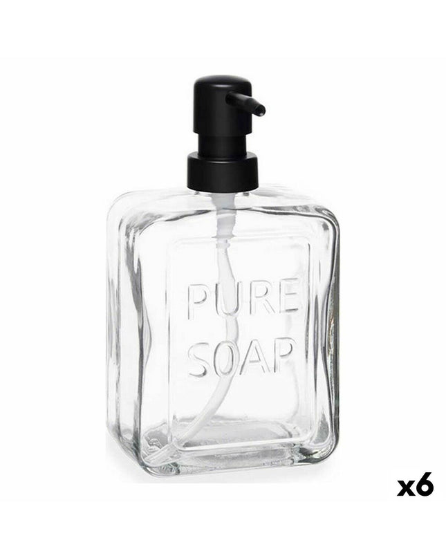 Set of six Berilo Pure soap dispensers in transparent crystal plastic, 570 ml, suitable for bathroom and kitchen use.