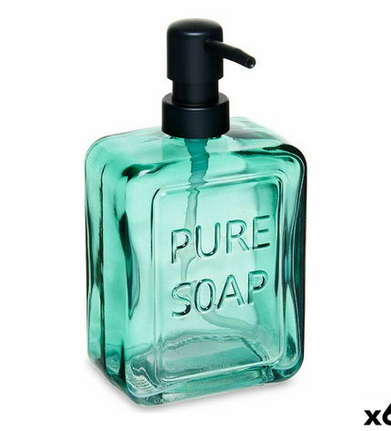 Set of six Berilo Pure soap dispensers in green crystal design, 570 ml, suitable for bathroom and kitchen use.