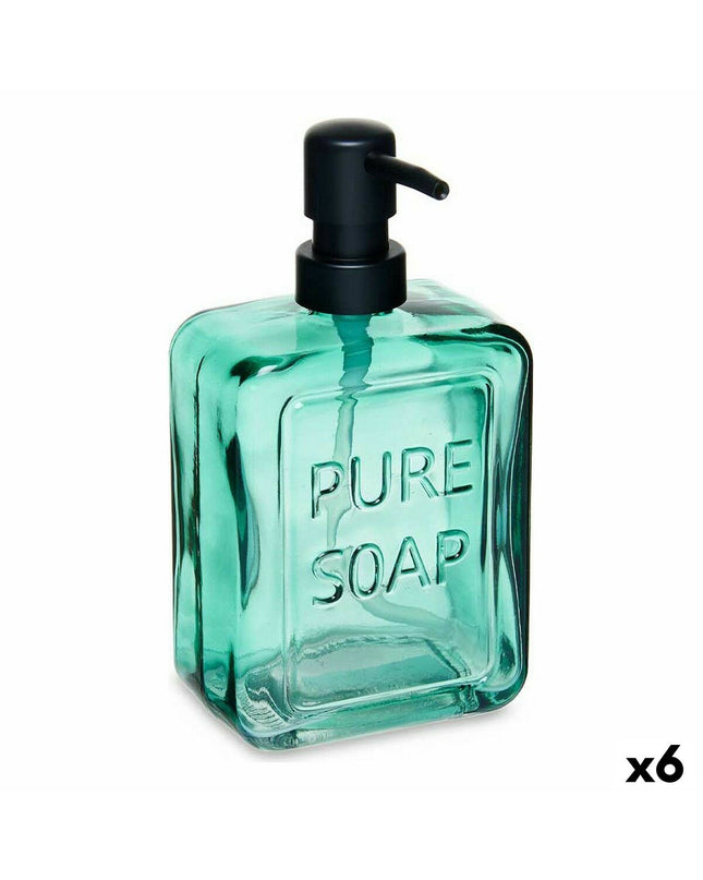 Set of six Berilo Pure soap dispensers in green crystal design, 570 ml, suitable for bathroom and kitchen use.