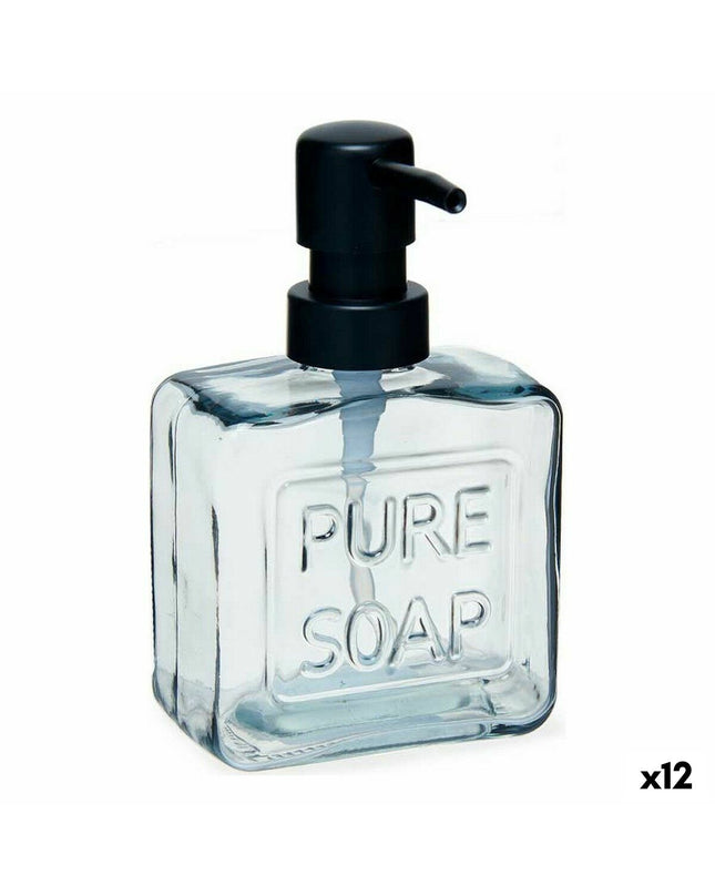 Set of 12 Berilo Pure soap dispensers in black crystal plastic, 250 ml capacity, ideal for bathroom and kitchen use.