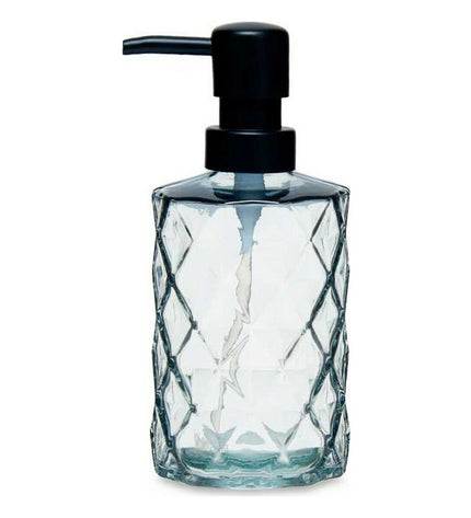 Set of 12 Berilo black crystal plastic soap dispensers, 360 ml and 410 ml, with diamond design, perfect for bathroom and kitchen.
