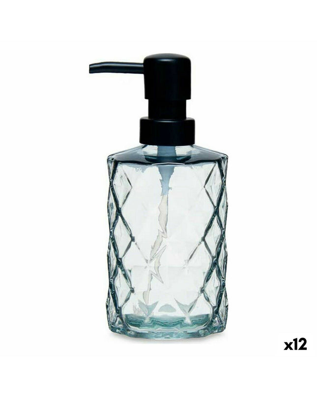 Set of 12 Berilo black crystal plastic soap dispensers for bathroom and kitchen, 360 ml and 410 ml, compact size with diamond accents.