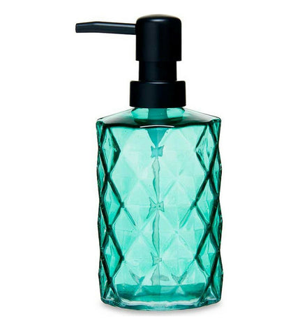 Set of 12 Berilo green crystal plastic soap dispensers with diamond design, 360 ml and 410 ml, for bathroom and kitchen use