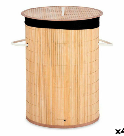 Set of four black Kipit laundry baskets made of natural cotton, polyester, bamboo, and wood, 48L, 37x50x37 cm.