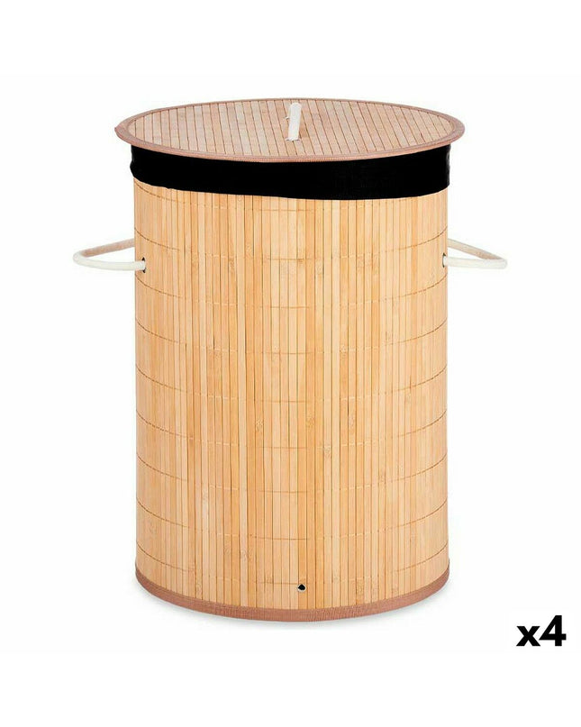 Set of four black Kipit laundry baskets made of natural cotton, polyester, bamboo, and wood, 48L, 37x50x37 cm.