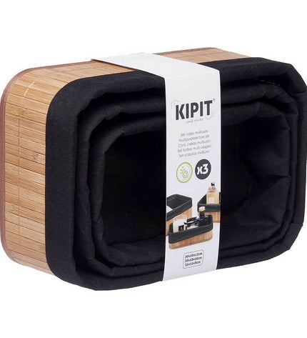 Berilo polyester, katoen, bamboe viscose bathroom organizer set with three storage containers, 31x12x21 cm, for home and kitchen.