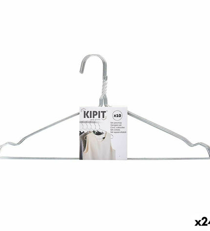 Kleerhangerset Kipit zilverkleurig metalen kledinghangers, 40 x 1 x 20 cm, 24 stuks voor huis en organisatie.