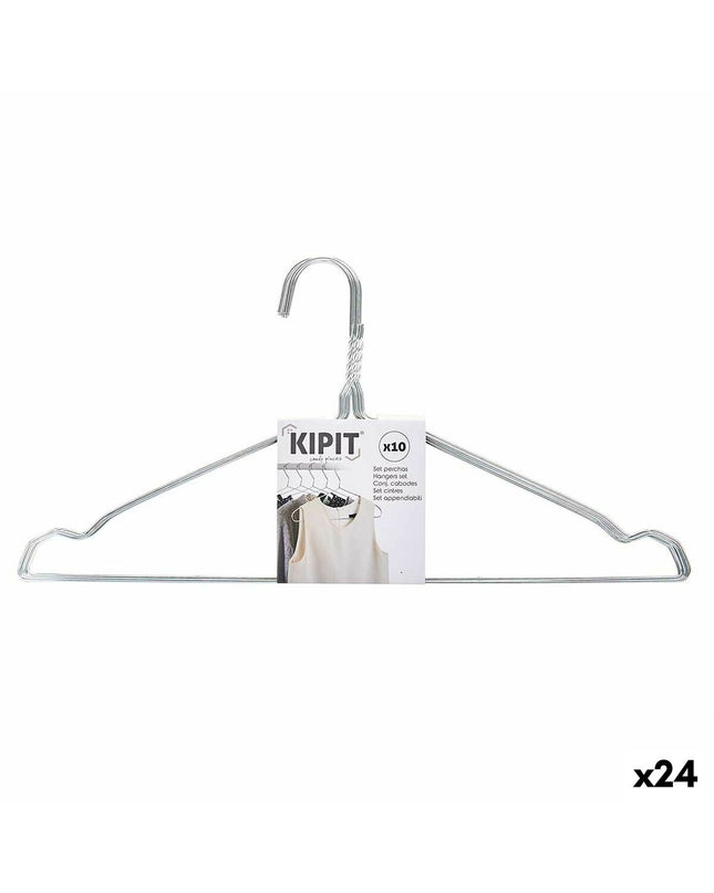 Kleerhangerset Kipit zilverkleurig metalen kledinghangers, 40 x 1 x 20 cm, 24 stuks voor huis en organisatie.