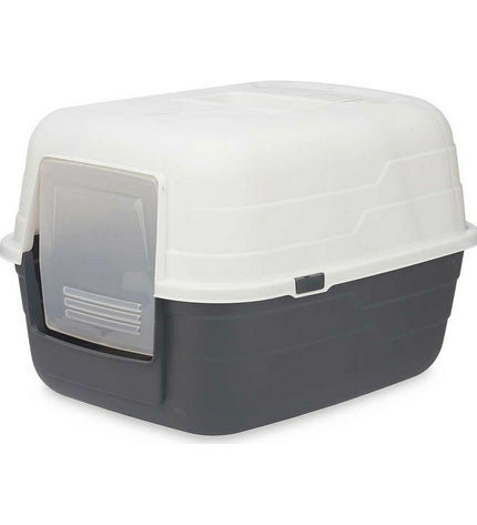 Set of 12 Mascow gray plastic cat litter boxes, 48x32x38 cm, suitable for indoor use and easy to clean.
