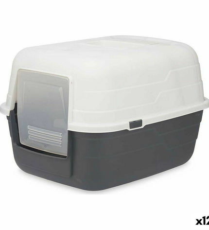 Set of 12 Mascow gray plastic cat litter boxes, 48x32x38 cm, suitable for indoor cats, stackable and easy to clean.