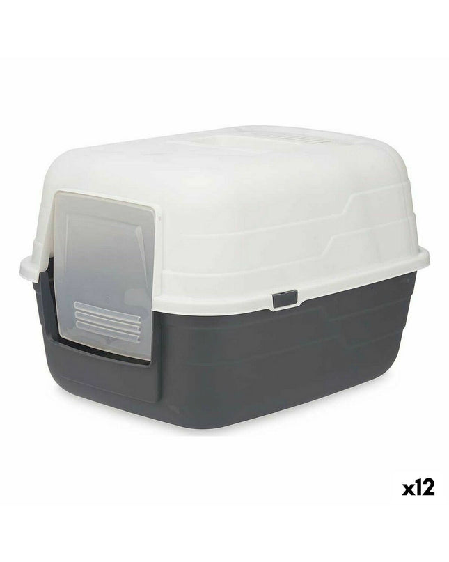 Set of 12 Mascow gray plastic cat litter boxes, 48x32x38 cm, suitable for indoor cats, stackable and easy to clean.