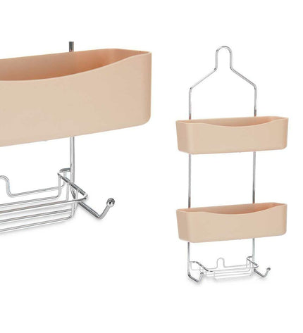 Set of six beige plastic and metal bathroom shelves by Berilo, measuring 28x60x14 cm, ideal for bathroom storage.