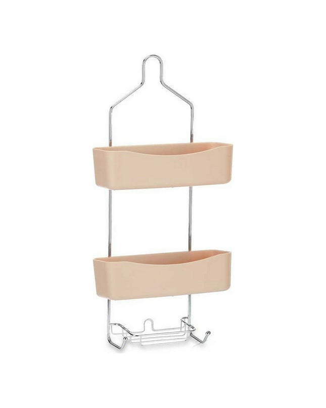 Set of six beige metal and plastic bathroom shelves measuring 28x60x14 cm by Berilo, ideal for organizing bathroom space.