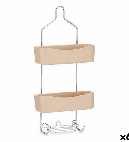 Set of six beige plastic and metal bathroom shelves by Berilo, measuring 28x60x14 cm for home and kitchen use.