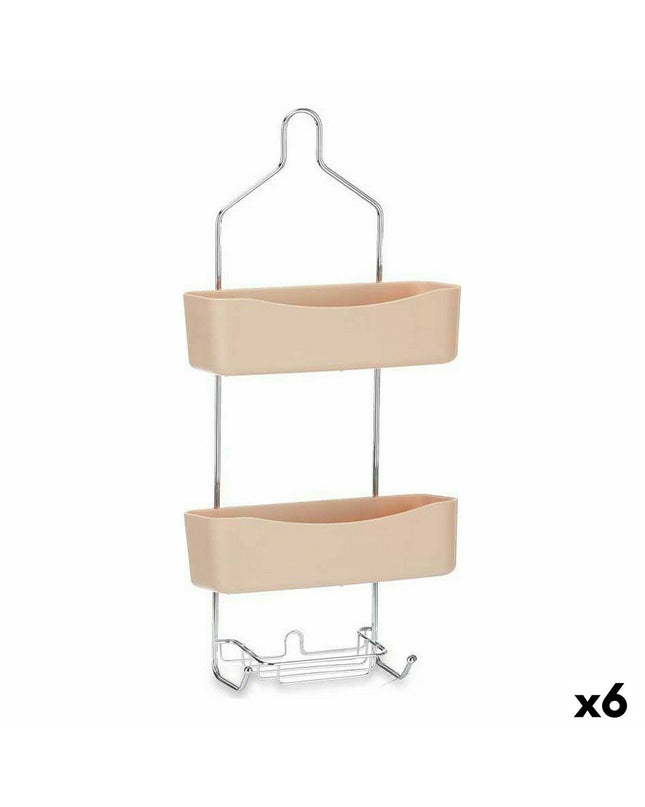 Set of six beige plastic and metal bathroom shelves by Berilo, measuring 28x60x14 cm for home and kitchen use.