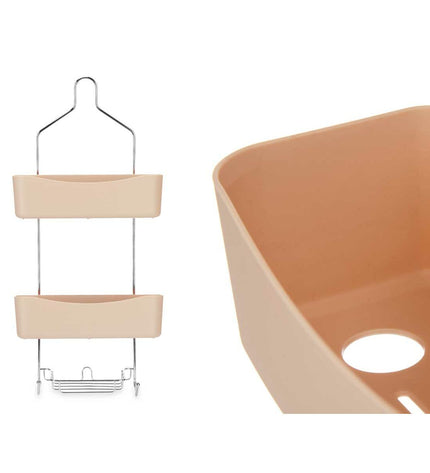 Set of six beige metal and plastic bathroom shelves by Berilo, measuring 28 x 60 x 14 cm, suitable for bathroom organization.