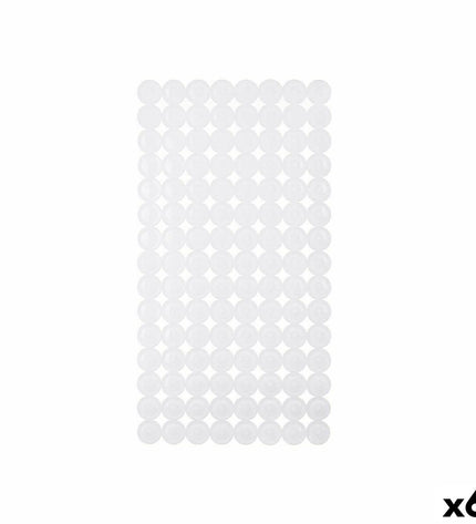 Set of six Berilo antislip mats for shower, white PVC, measuring 6x38x6 cm and 68x36x1 cm, slip-resistant bathroom accessories.
