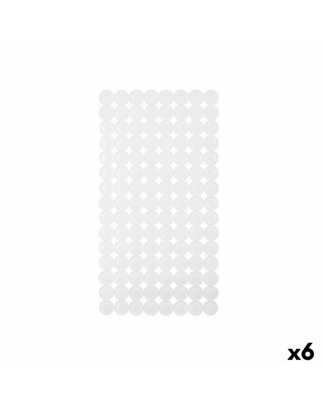 Set of six Berilo antislip mats for shower, white PVC, measuring 6x38x6 cm and 68x36x1 cm, slip-resistant bathroom accessories.
