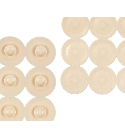 Set of six Berilo beige PVC antislip mats for shower and bath, 6 x 36 cm with textured surface and drainage holes.