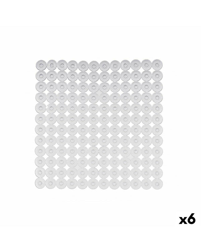 Set of six transparent PVC antislip mats for shower use by Berilo, 54x54 cm, durable and non-slip for safe bathing.