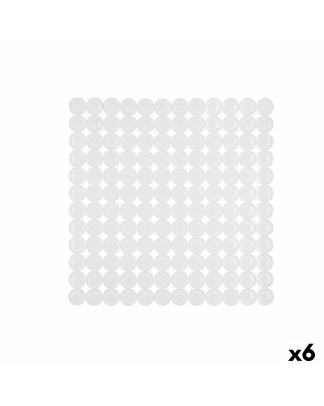 Set of six Berilo white PVC antislip shower mats with textured surface, measuring 68 x 36 cm for safe bathroom use.