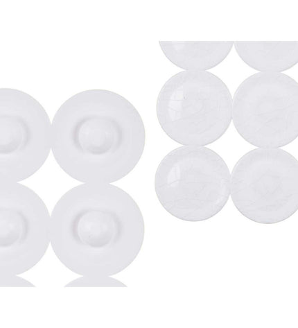 Set of six Berilo white PVC antislip mats for shower floors, measuring 68 x 36 cm, designed to prevent slipping in the bathroom.