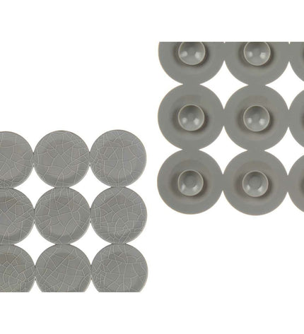 Set of six gray Berilo PVC antislip mats for shower, 54x54 cm with textured surface for safety in the bathroom.