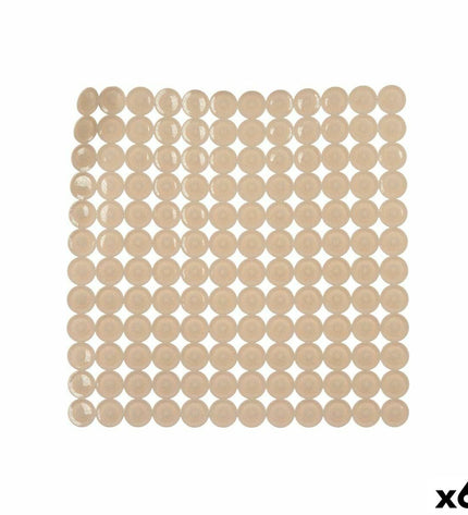 Set of six beige PVC anti-slip mats for shower, each measuring 54x54x1 cm, designed for safety in bathroom and shower areas.