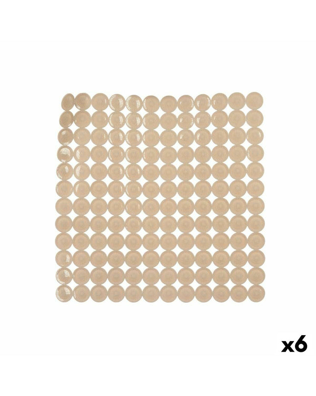 Set of six beige PVC anti-slip mats for shower, each measuring 54x54x1 cm, designed for safety in bathroom and shower areas.