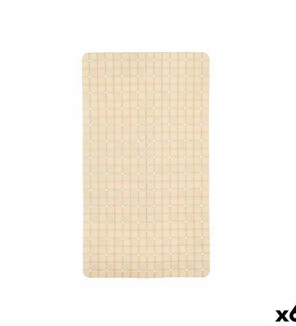 Six beige Berilo PVC antislip shower mats with a window pattern, measuring 67.7 x 38.5 cm, designed for bathroom safety.