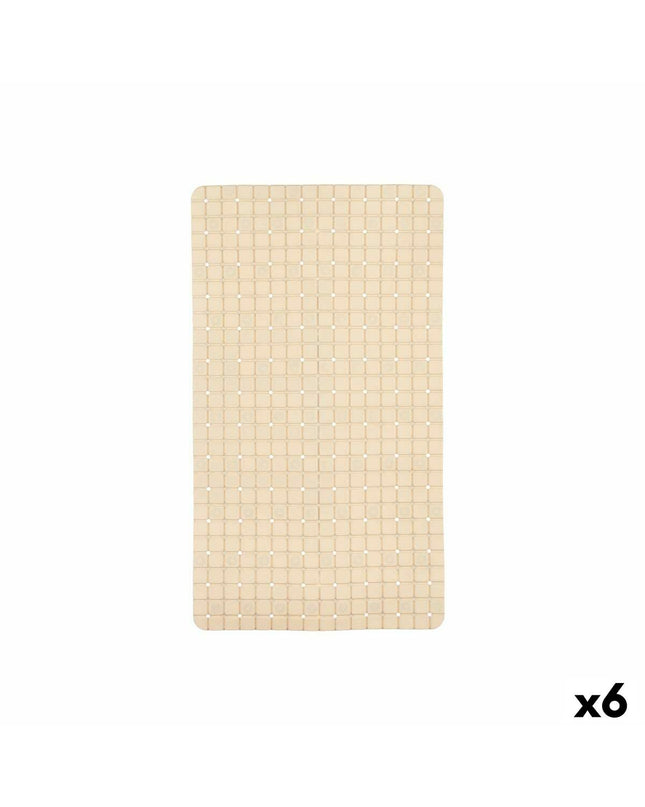 Six beige Berilo PVC antislip shower mats with a window pattern, measuring 67.7 x 38.5 cm, designed for bathroom safety.