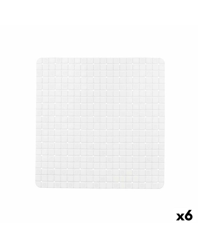 Berilo antislipmat voor in de douche, wit PVC, 6 stuks, 50x50 cm met ruiten patroon, geschikt voor bad en badkamerruimte.
