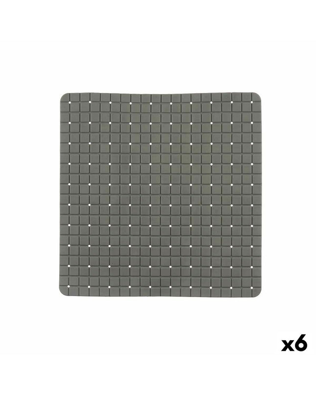 Berilo grijze antislipmat voor douche, PVC, 6 stuks, 50x50 cm met ruitpatroon, veilig en comfortabel badaccessoire