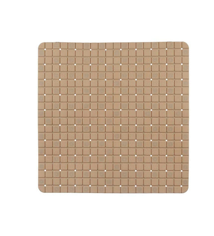 Six beige Berilo PVC antislip mats for shower floors, measuring 50.3 x 50.3 cm with window pattern, ideal for bathroom safety.