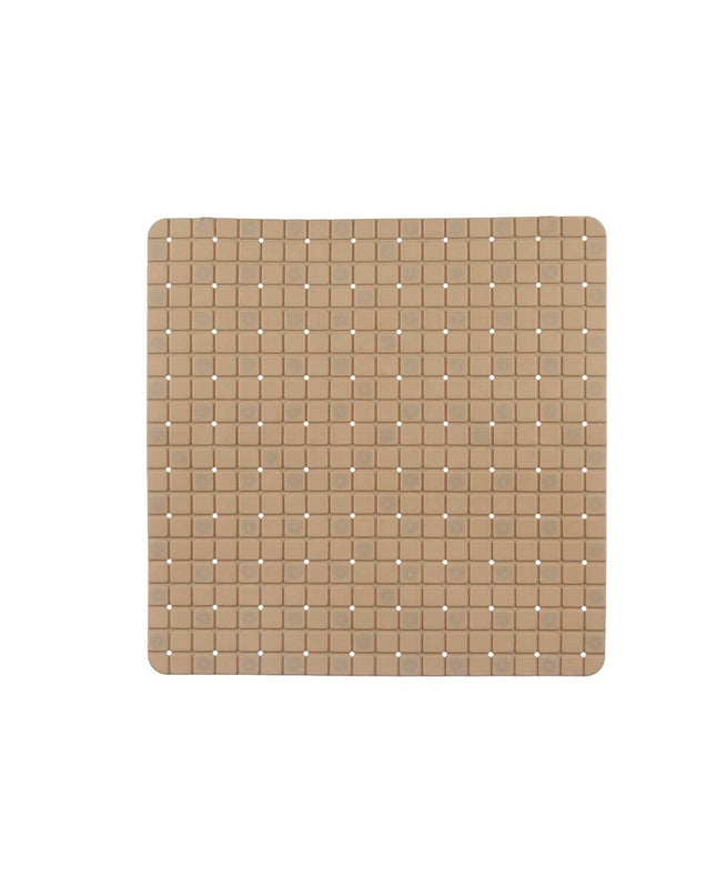 Six beige Berilo PVC antislip mats for shower floors, measuring 50.3 x 50.3 cm with window pattern, ideal for bathroom safety.