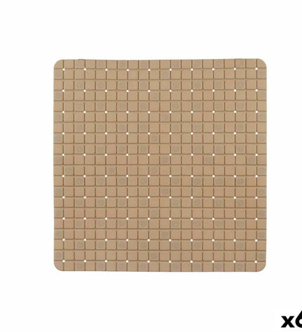 Berilo beige PVC antislipmat for in the shower, six-piece set with window pattern, ideal for bathroom safety.