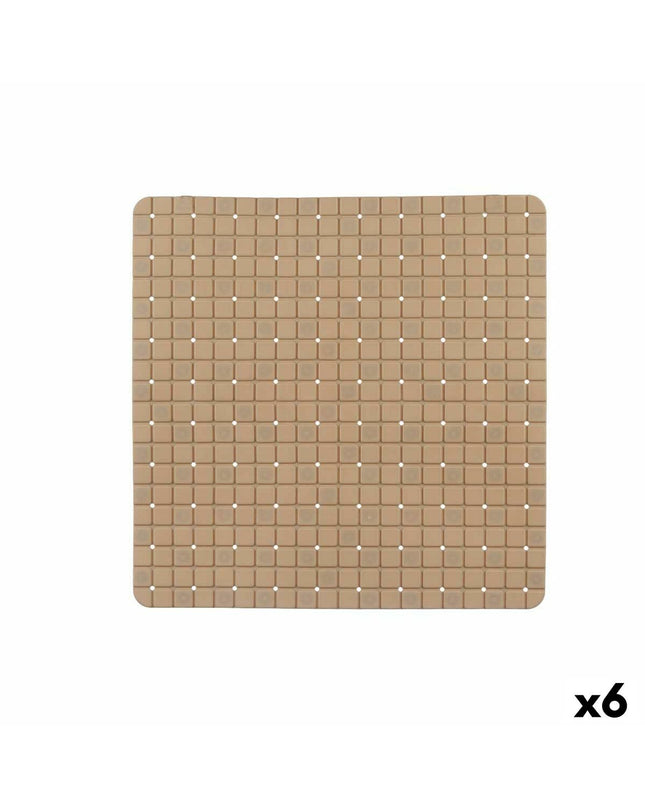 Berilo beige PVC antislipmat for in the shower, six-piece set with window pattern, ideal for bathroom safety.