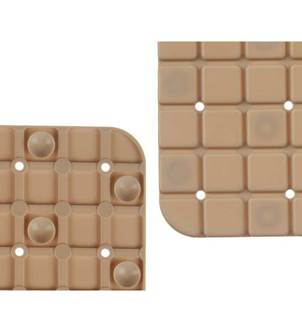 Set of six Berilo beige PVC antislip mats for shower, featuring grid pattern, measuring 50.3 x 50.3 cm, ideal for bathroom safety.